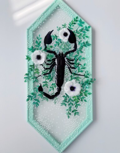 Elegant Convulsionate
2024
24" x 10" (h x w)
Sequin film, acetate, acrylic paint, felt, yupo, thread