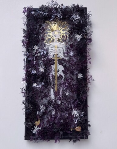 The Broken Chalice
2023
12" high x 5.5" wide
Sequin film, hand-painted acetate, yupo, thread, glass beads, illusion, pine frame
*Sold