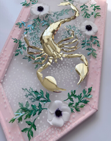 From Beneath You It Devours - detail
2014
24.5” x 10” (h x w)
Sequin film, acetate, acrylic paint, felt, yupo, thread