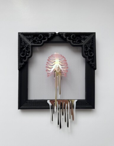 Pour Some Sugar On Me - detail
2024
10.75" tall x 8" wide x 3.5" deep
Sequin film, yupo, thread, felt, illusion, pine frame with oak detail
*Sold