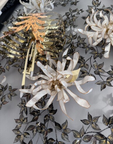 Problem Child - detail
2024
20” x 16” (h x w)
Sequin film, acetate, acrylic paint, thread, gold & resin beads, pine frame with oak detail