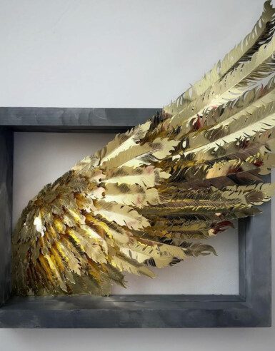 The Bicep Of Strength Is Full Of Pure Sunlight
2023
13.5" wide x 14.5" high x 4.5 inches deep
Hand-etched sequin film, wire, acetate, thread, illusion, acrylic paint, pine frame
*Sold