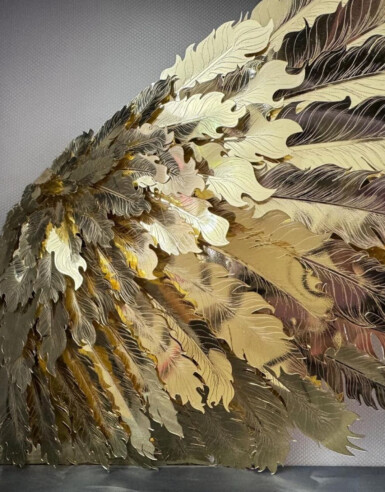 The Bicep Of Strength Is Full Of Pure Sunlight - Detail
2023
13.5" wide x 14.5" high x 4.5 inches deep
Hand-etched sequin film, wire, acetate, thread, illusion, acrylic paint, pine frame
*Sold