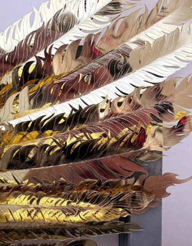 The Bicep Of Strength Is Full Of Pure Sunlight - Detail
2023
13.5" wide x 14.5" high x 4.5 inches deep
Hand-etched sequin film, wire, acetate, thread, illusion, acrylic paint, pine frame
*Sold