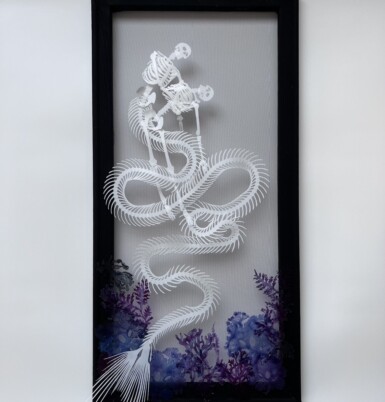 The Lovers
2023
21” x 10.75” (h x w)
Yupo, glass beads, thread, acetate, acrylic paint