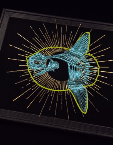 Useless But Unstoppable
2025
Size: 14 x 11 inches (w x h)
Materials: sequin film, thread, htv, acrylic paint, illusion fabric Useless But Unstoppable