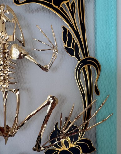 We Have To Catch The Froggy
2025
14"x11"x 1.5" (h x w x d)
Sequin film, thread, fabric, vinyl, wood We Have To Catch The Froggy