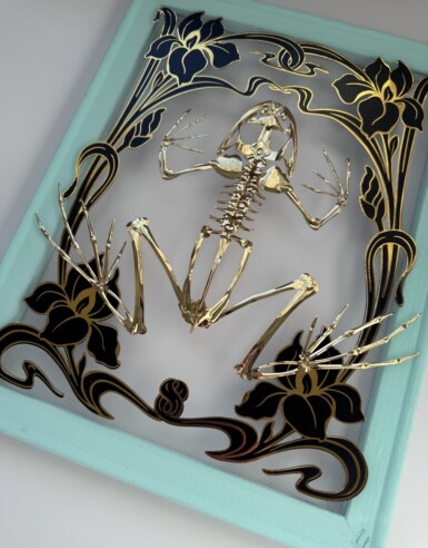 We Have To Catch The Froggy
2025
14"x11"x 1.5" (h x w x d)
Sequin film, thread, fabric, vinyl, wood We Have To Catch The Froggy