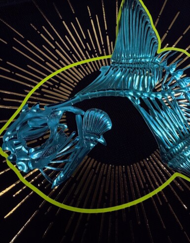 Useless But Unstoppable
2025
Size: 14 x 11 inches (w x h)
Materials: sequin film, thread, htv, acrylic paint, illusion fabric Useless But Unstoppable