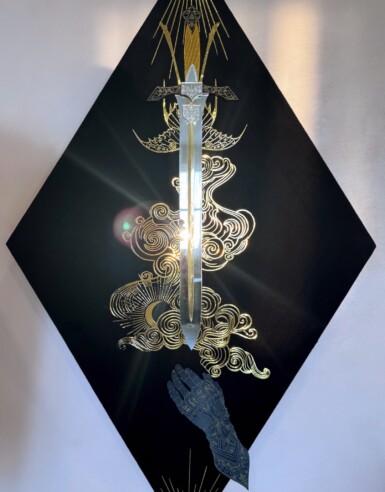 Force
2025
36.25 x 22.5 (h x w), each side measures 22 inches
Velvet, acrylic, sequin film, vinyl Force